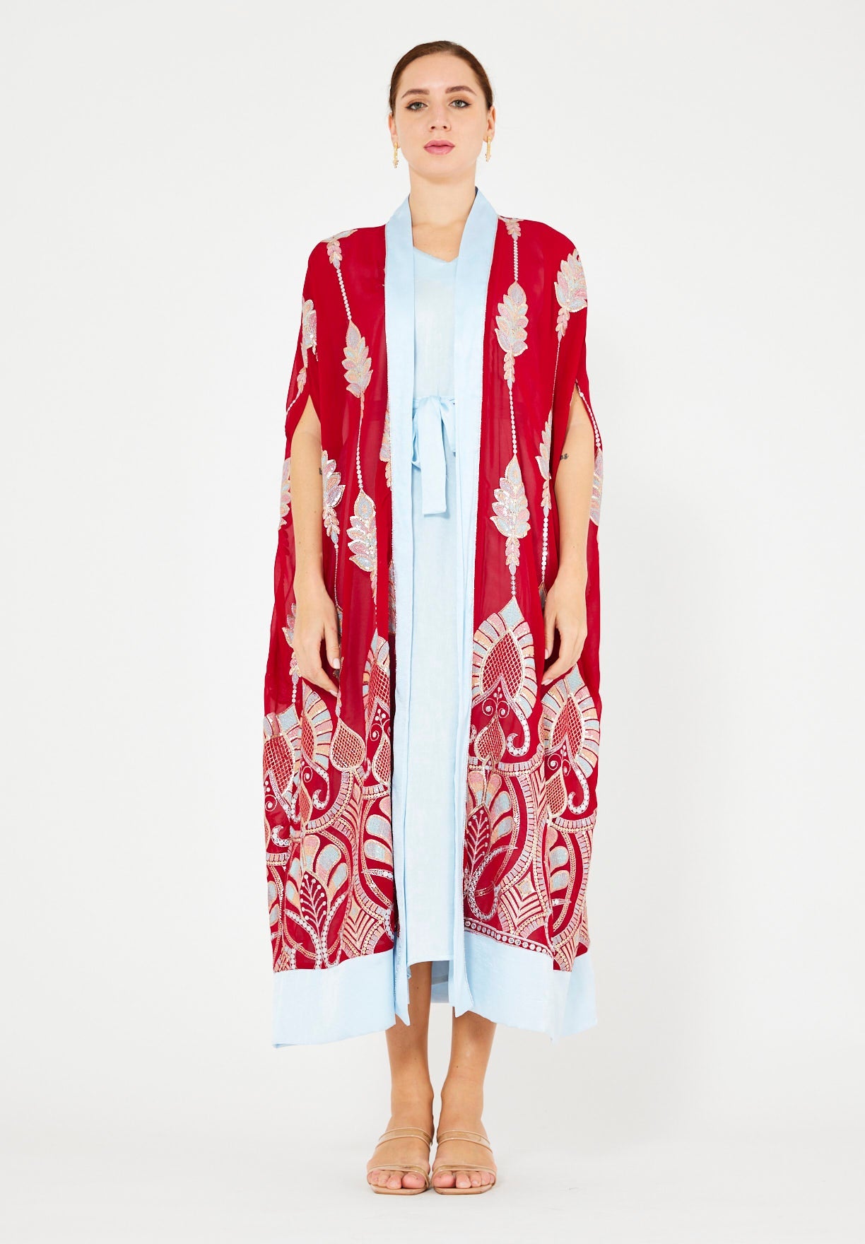 Pastel Sequin Embellished Bisht & Dress Set