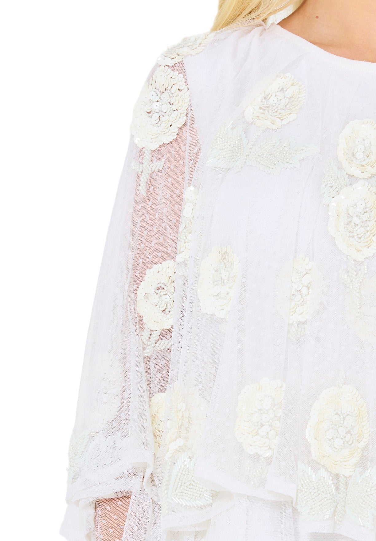 Dotted 3D Floral Appliqué Tulle Draped Dress