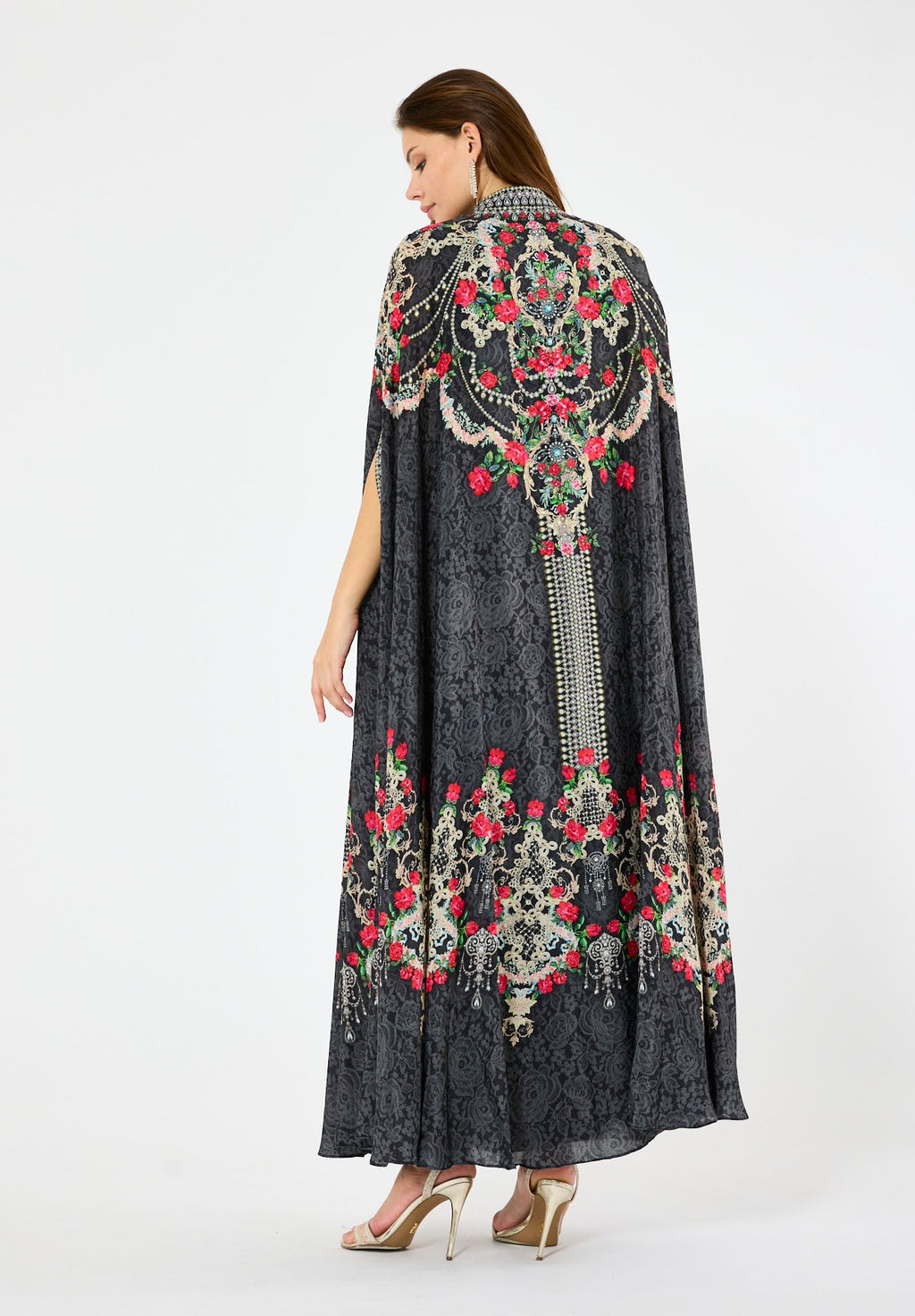 Printed Roses Bisht & Dress Set