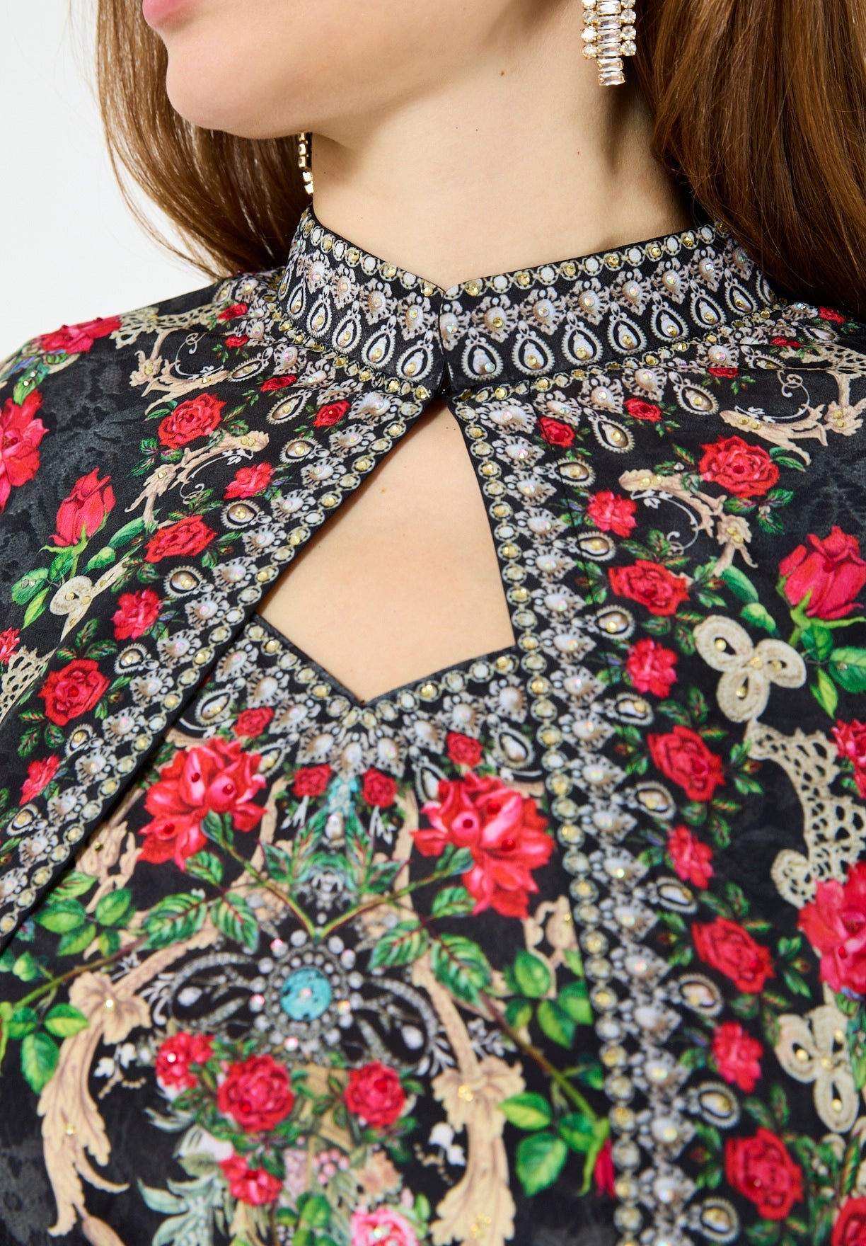 Printed Roses Bisht & Dress Set