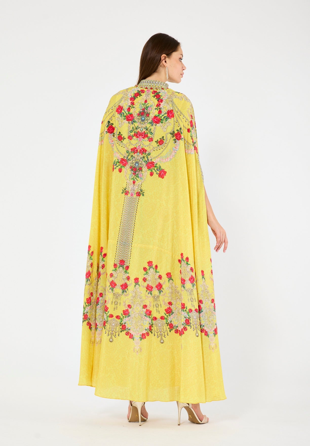 Printed Roses Bisht & Dress Set