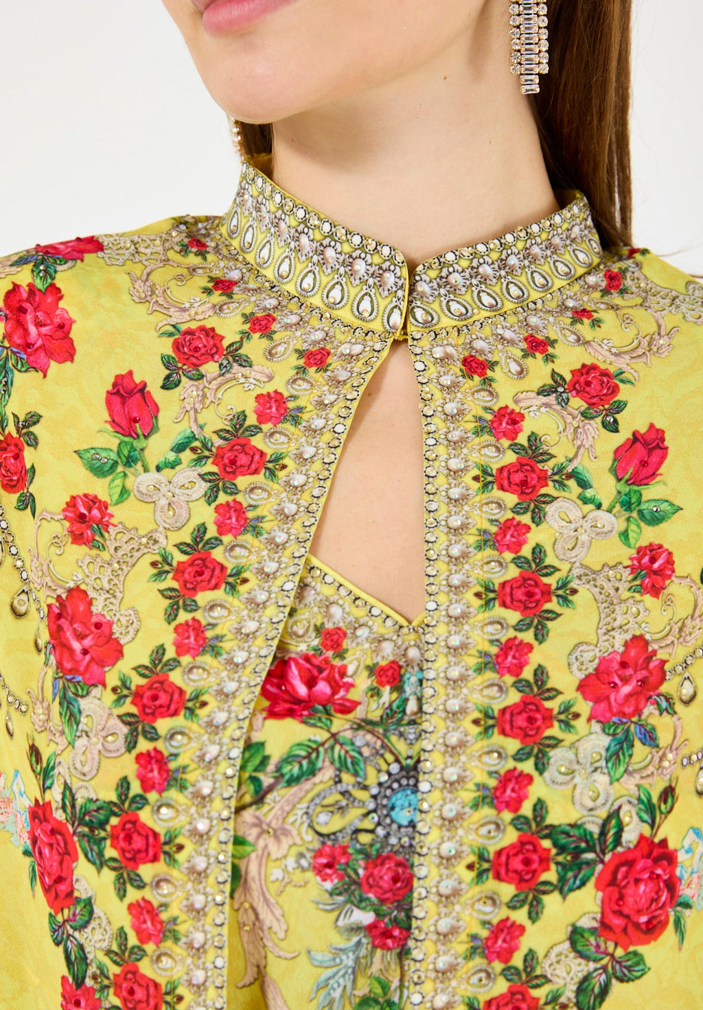 Printed Roses Bisht & Dress Set