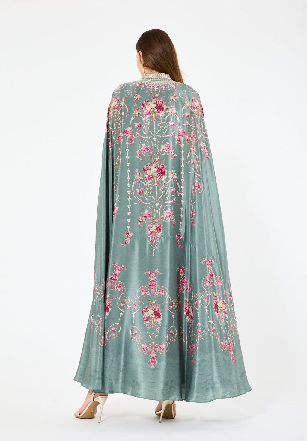 Art Nouveau Floral Print Bisht & Dress Set
