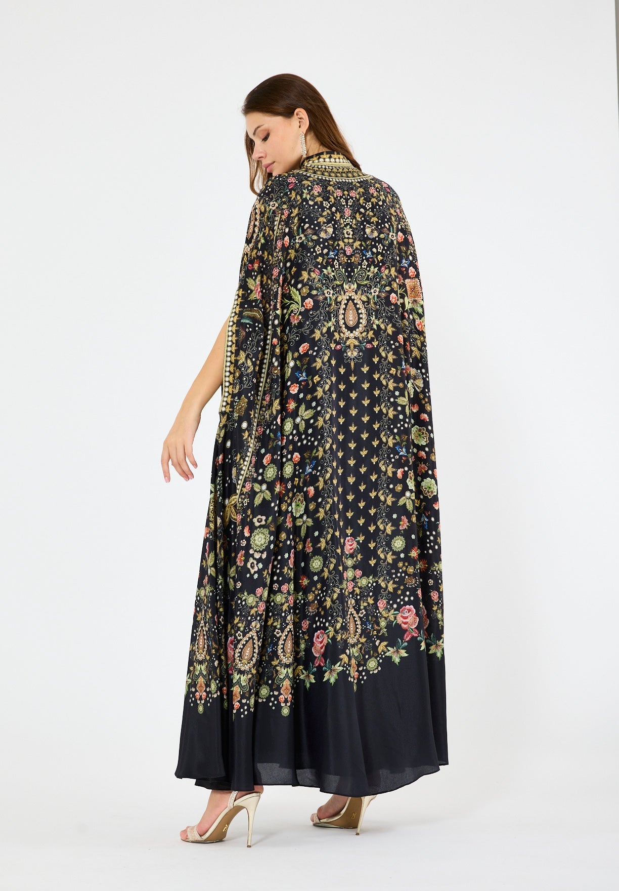 Multicolor Floral Print Bisht & Dress Set