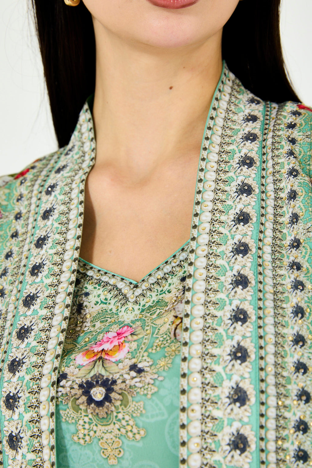 Western Florals Cluster Print Bisht & Dress Set