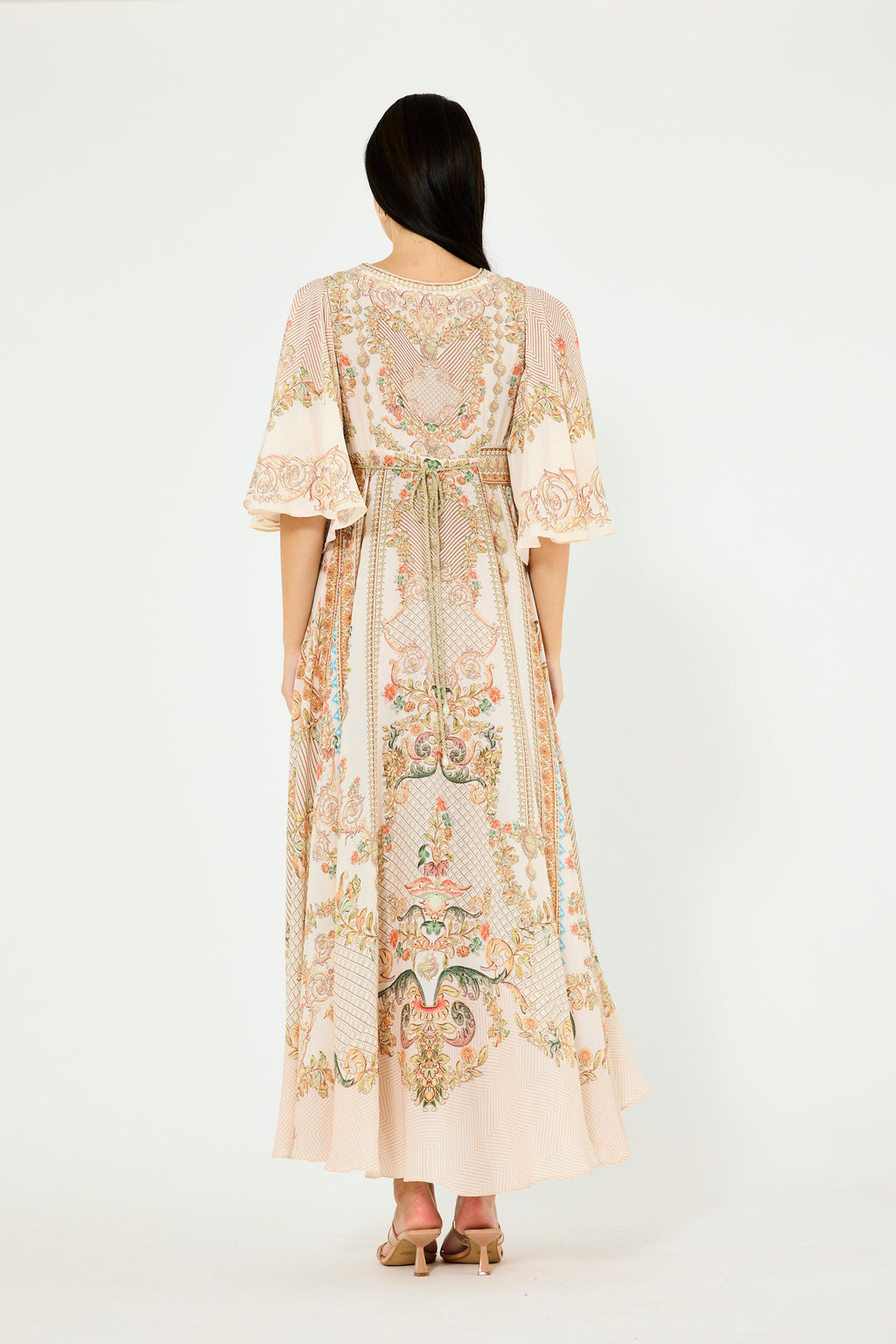 Bell Sleeve Wrap Bodice Fusion Printed Dress