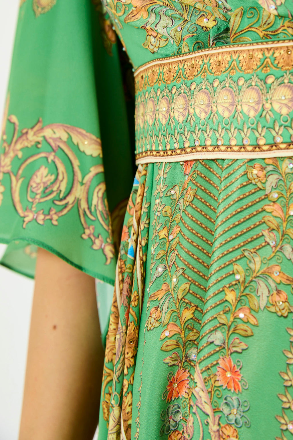 Bell Sleeve Wrap Bodice Fusion Printed Dress