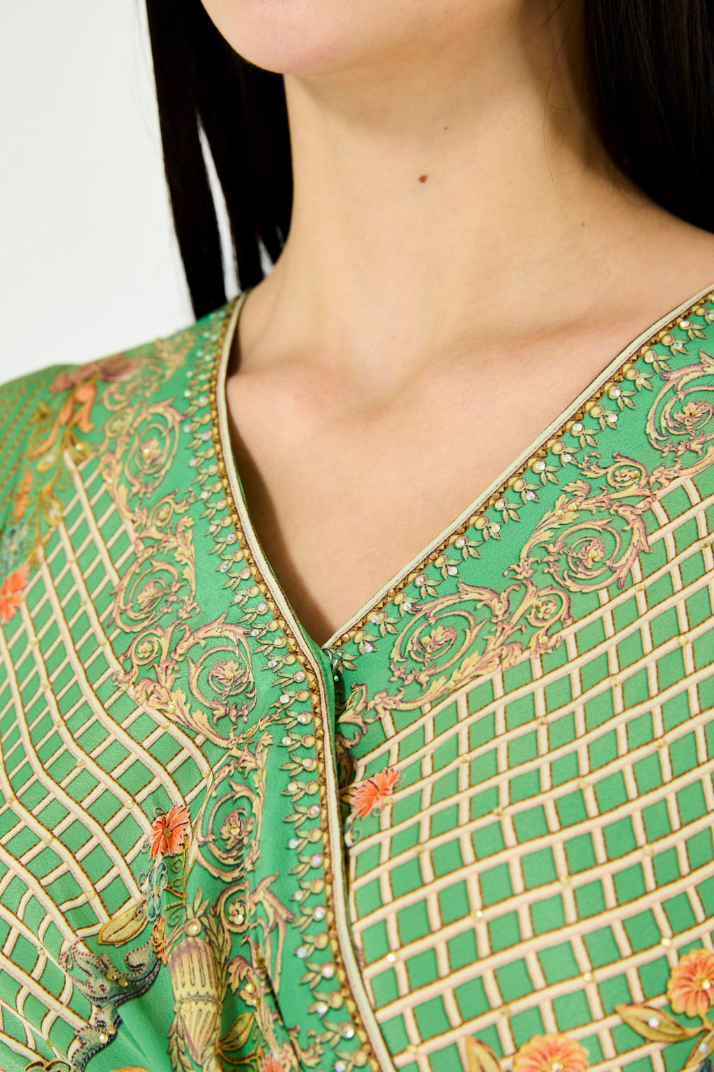 Bell Sleeve Wrap Bodice Fusion Printed Dress