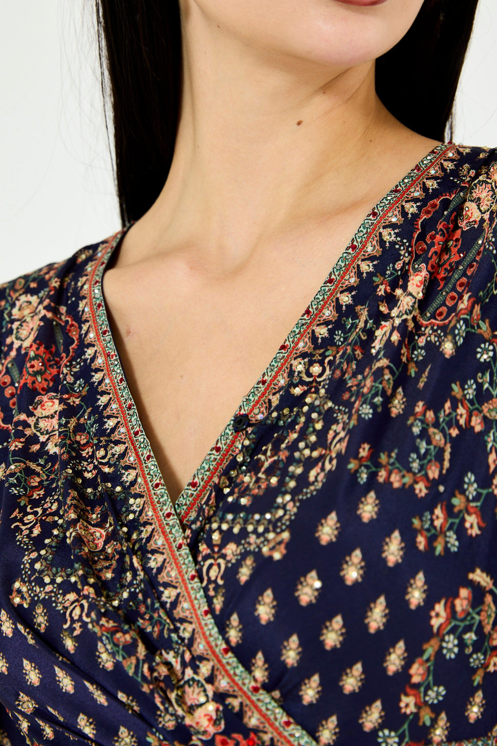 Ditsy Fusion Print Wrap Bodice Dress