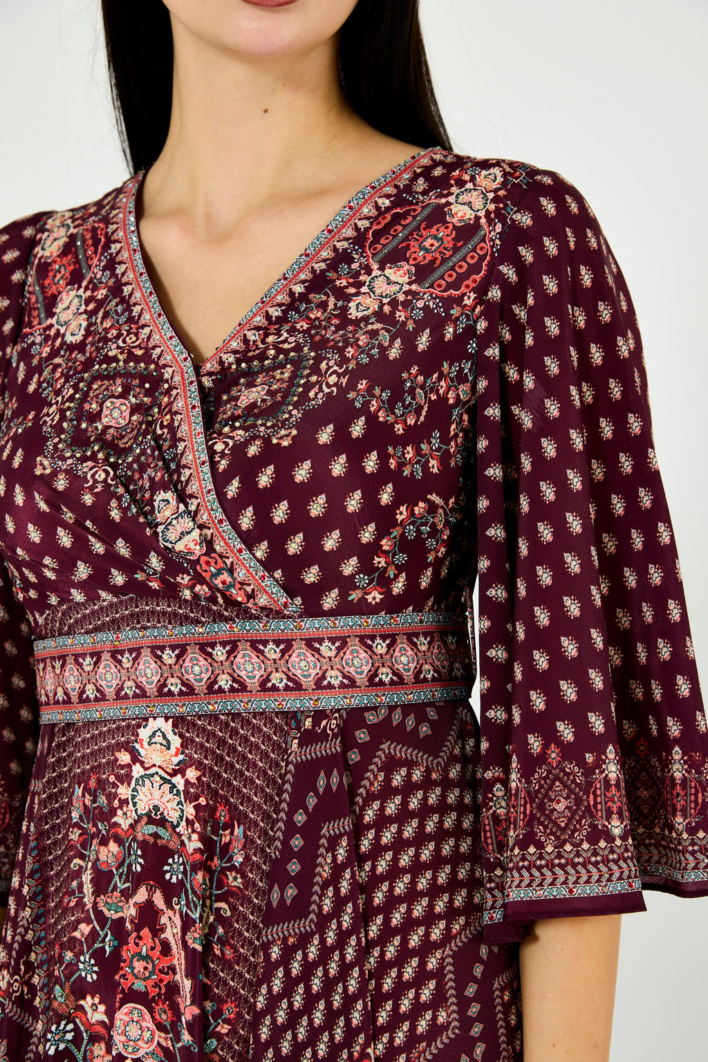 Ditsy Fusion Print Wrap Bodice Dress