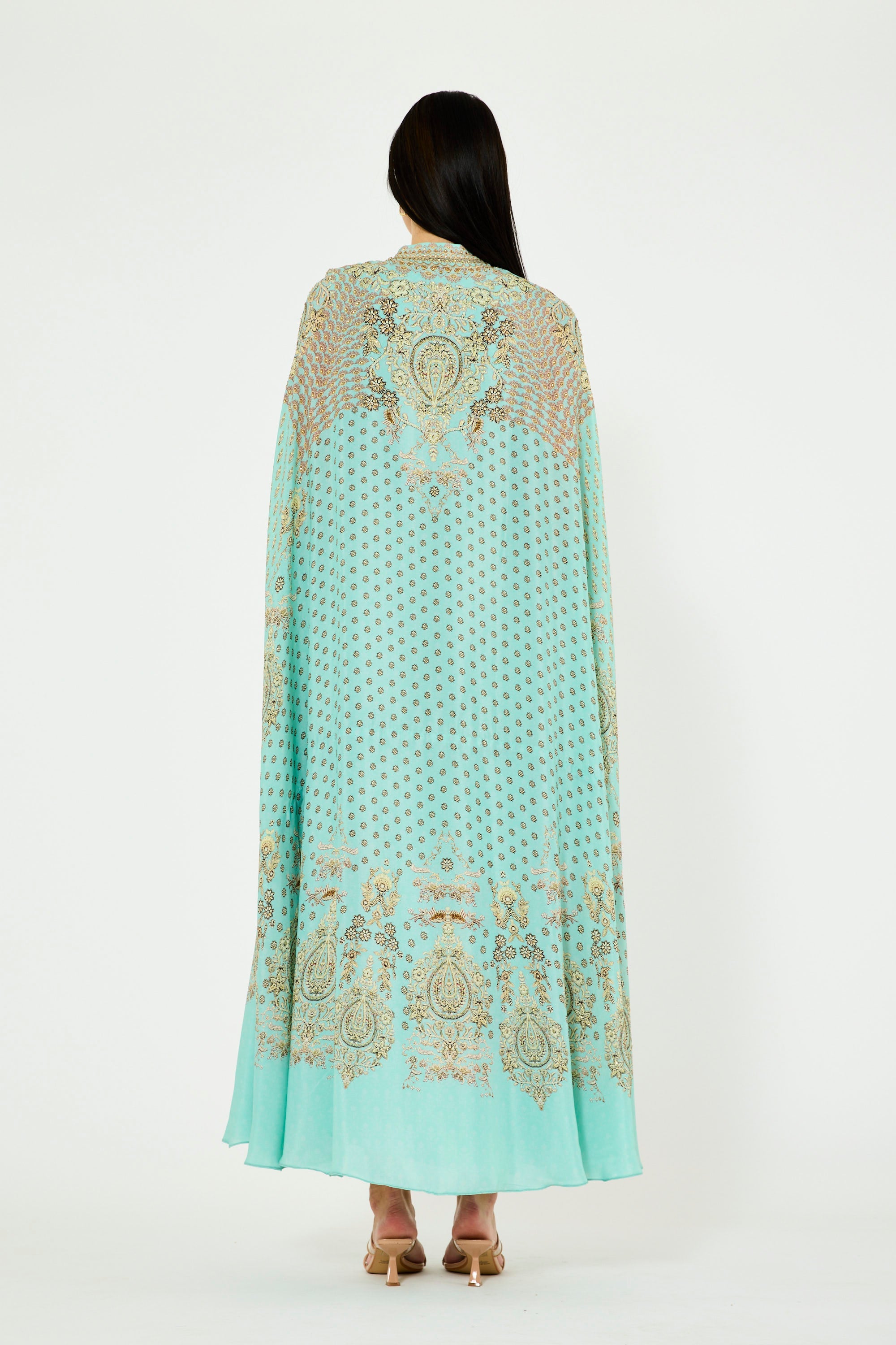 Slit Sleeve All Over Floral Print Bisht & Dress Set