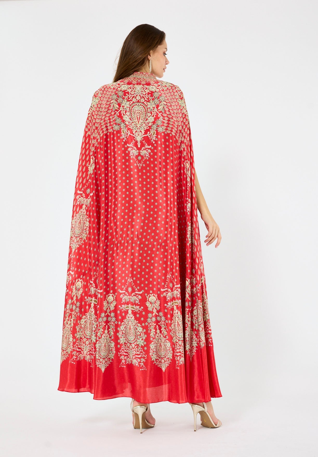 High Collar Bisht & V-Neck Dress Floral Print Set