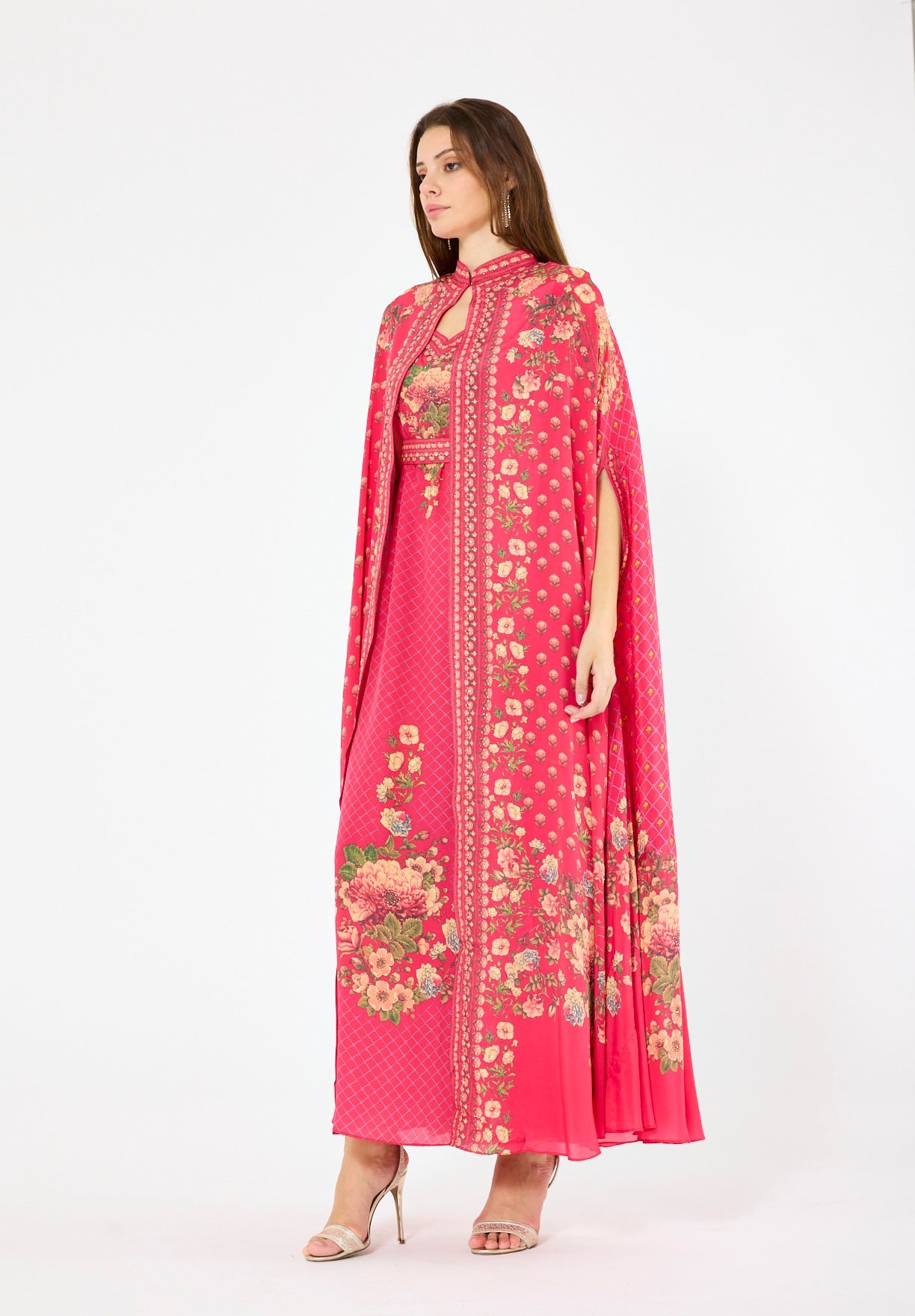 Floral Multi Printed Bisht & Dress Set