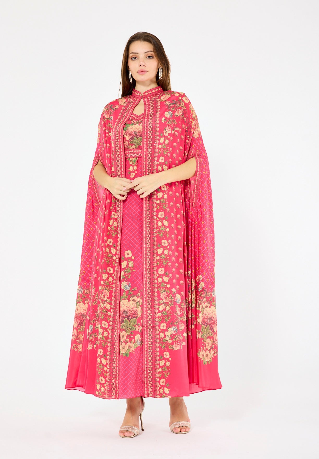 Floral Multi Printed Bisht & Dress Set