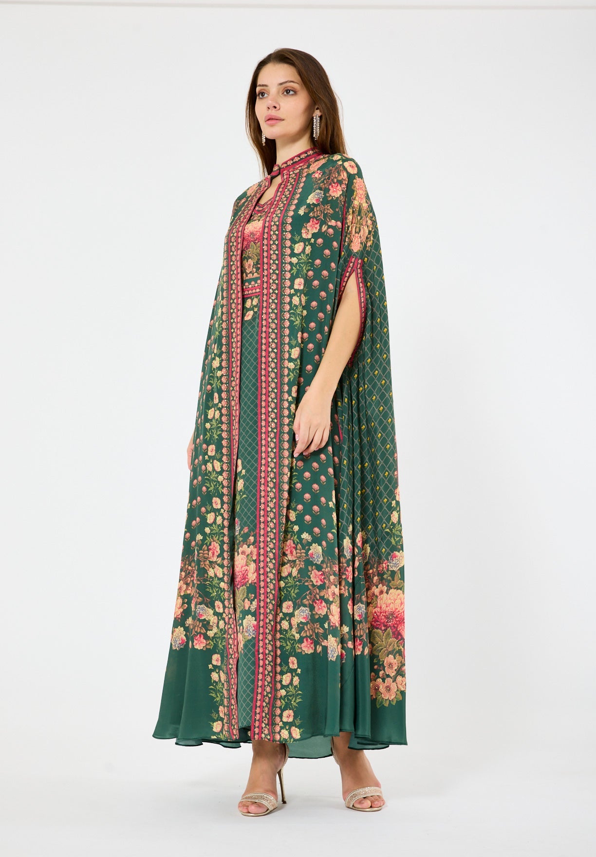 Floral Multi Printed Bisht & Dress Set