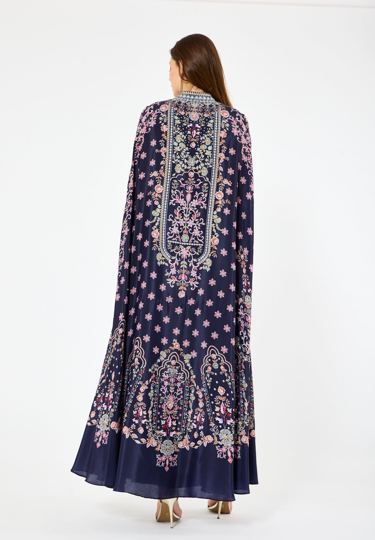 Calico Floral Print Bisht & Dress Set