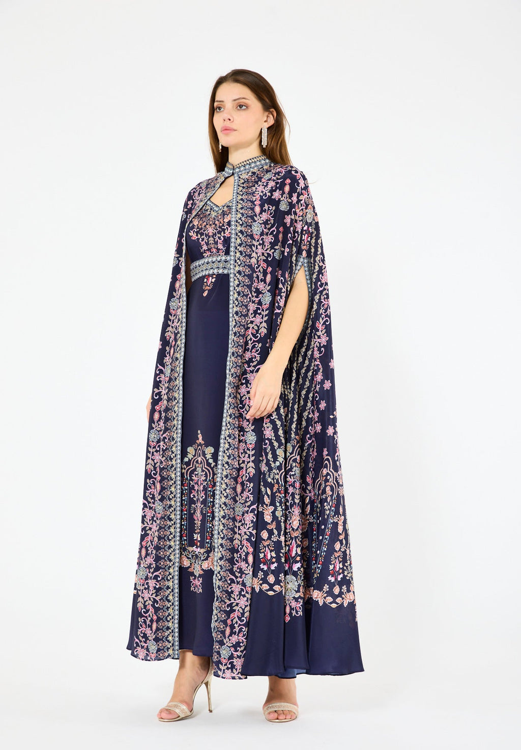 Calico Floral Print Bisht & Dress Set