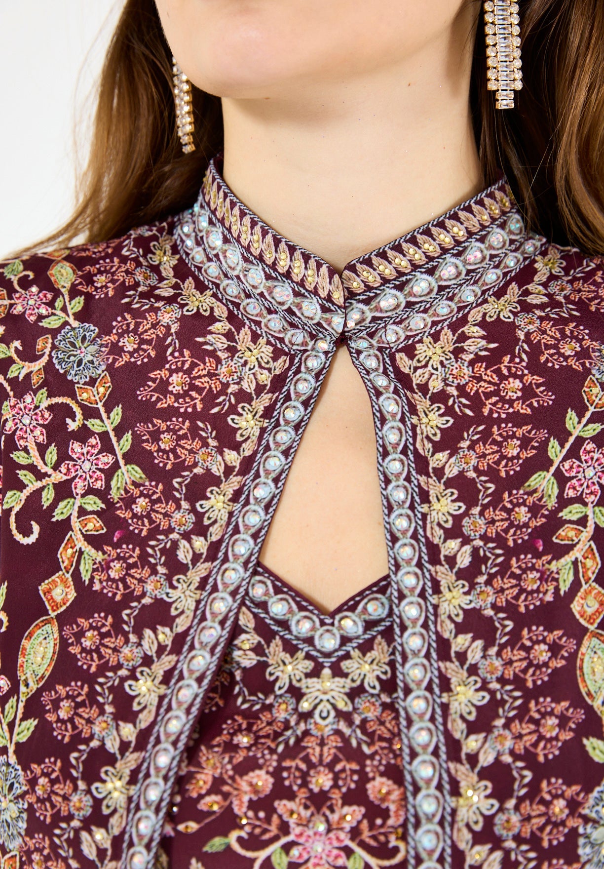 Calico Floral Print Bisht & Dress Set