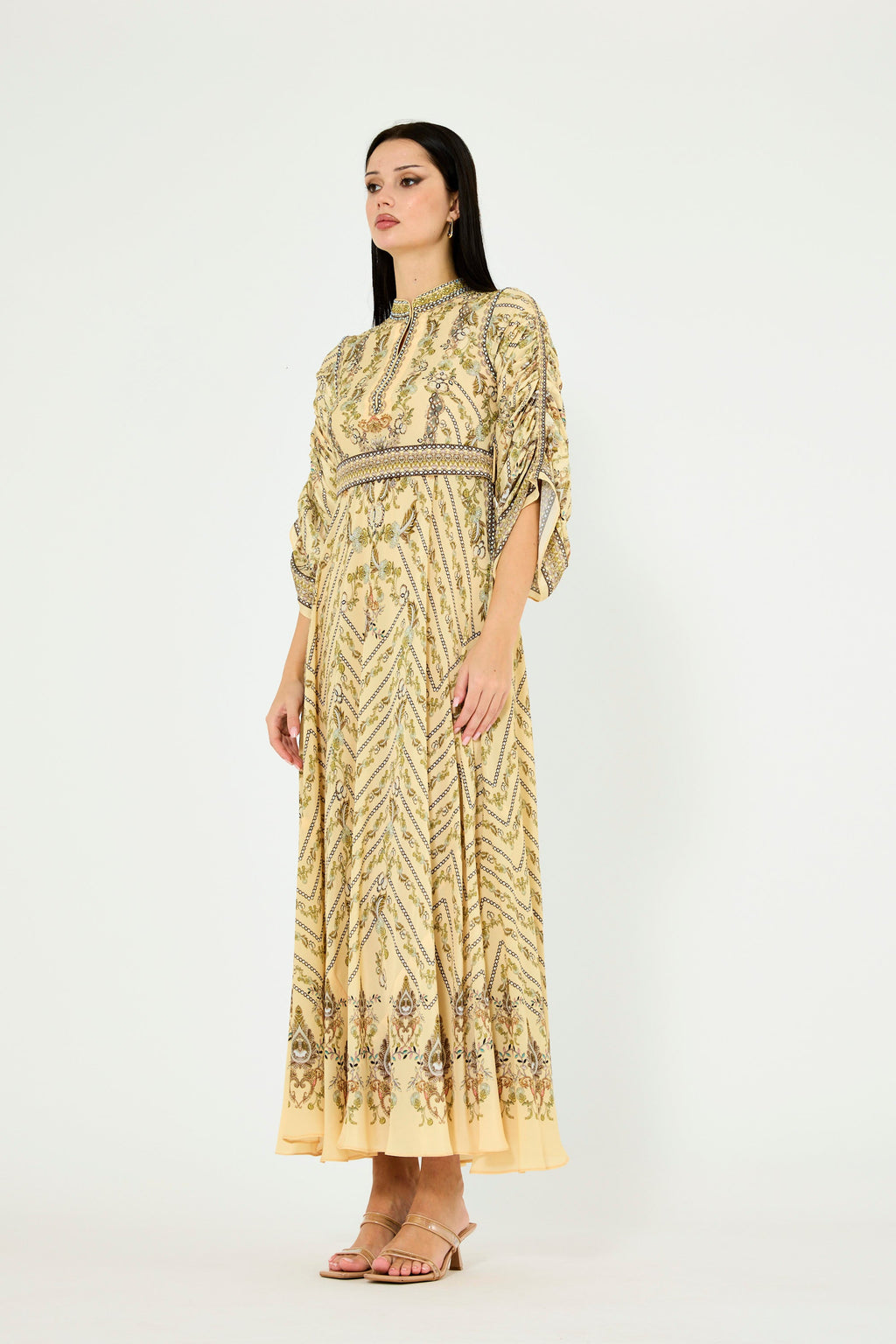 Intricate Botanical Print Maxi Dress