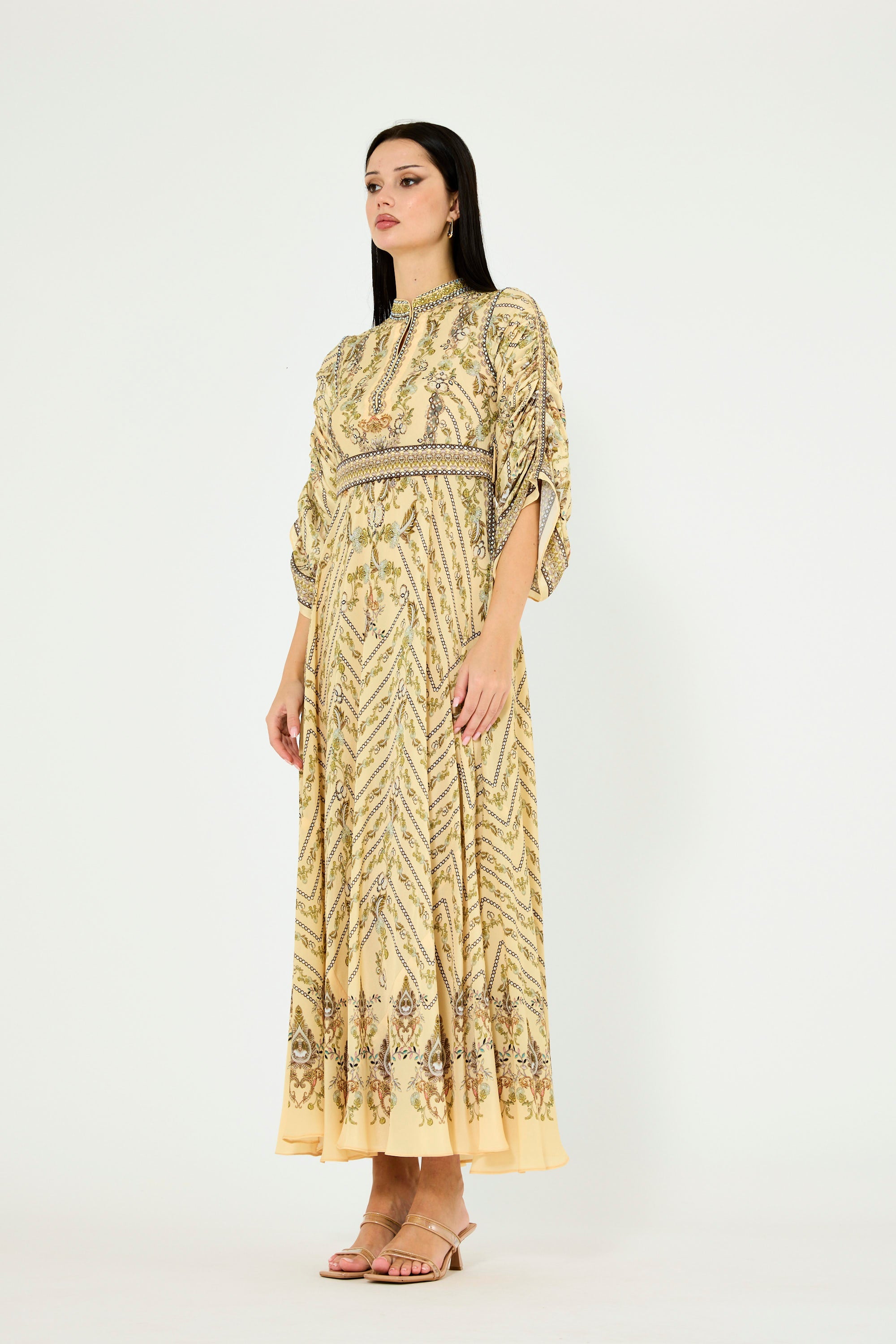 Intricate Botanical Print Maxi Dress