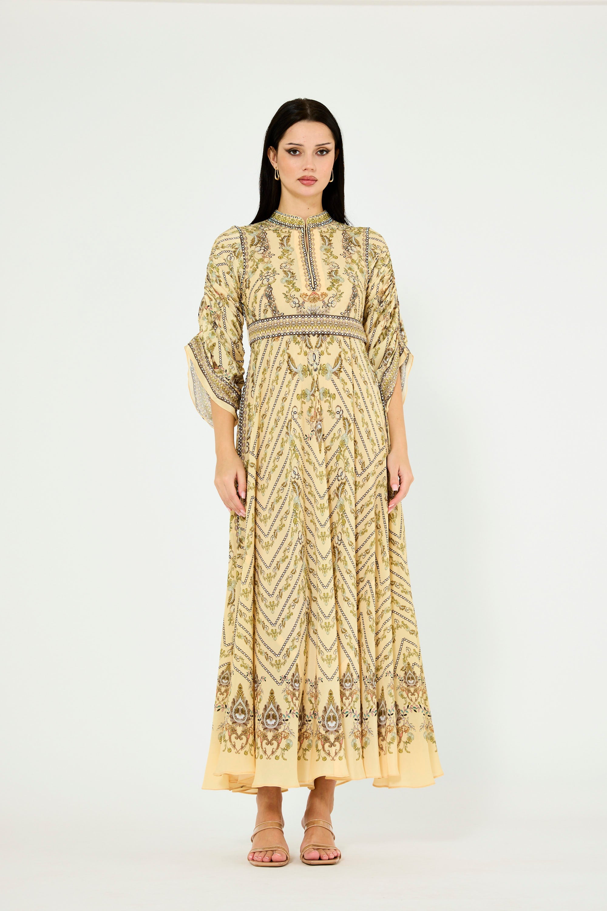Intricate Botanical Print Maxi Dress