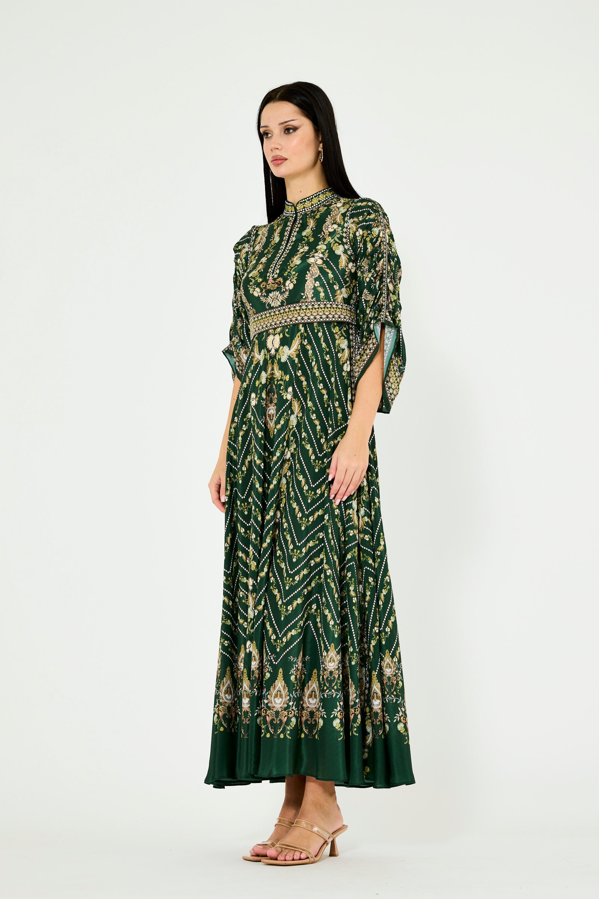 Intricate Botanical Print Maxi Dress