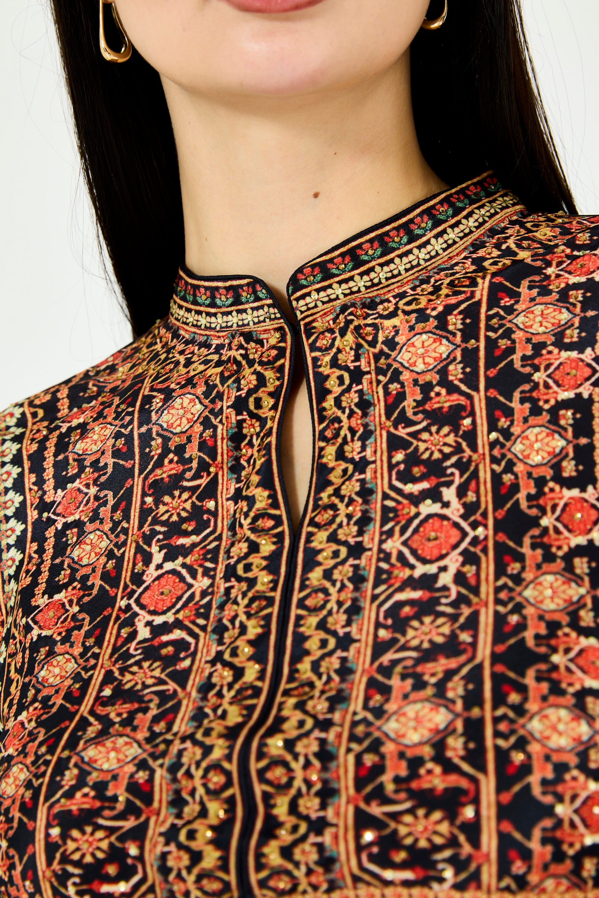 Vintage Aztec Floral Print Maxi Dress