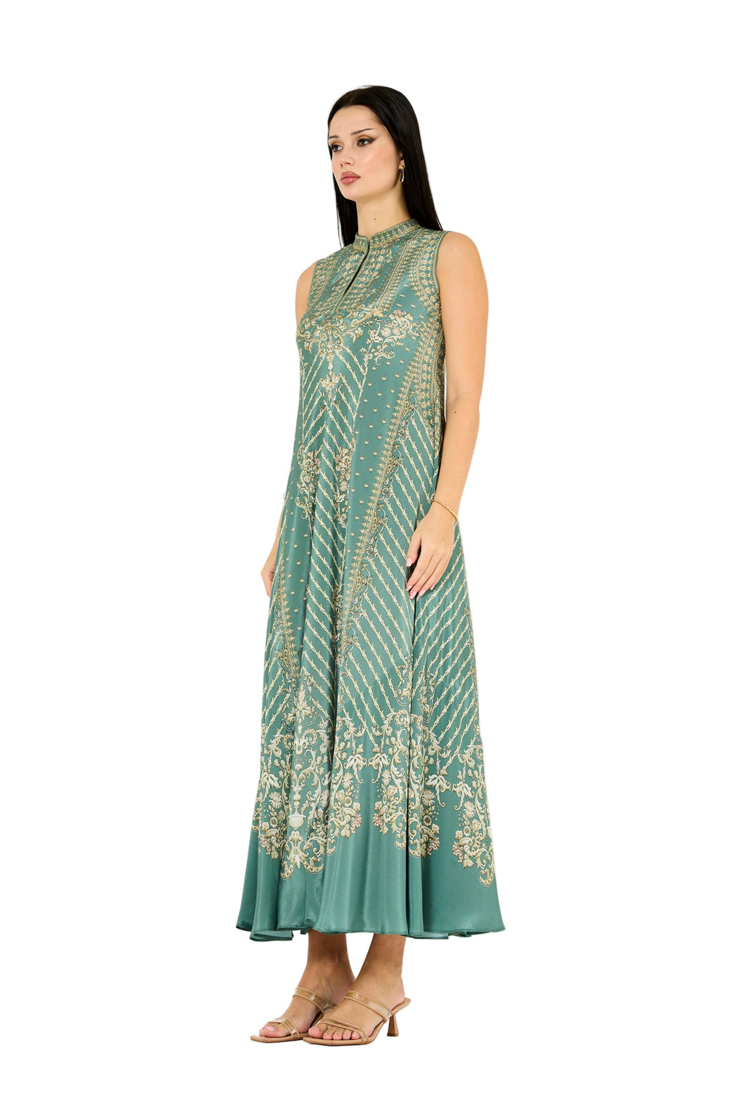 Sleeveless 3D Floral Print Maxi Dress