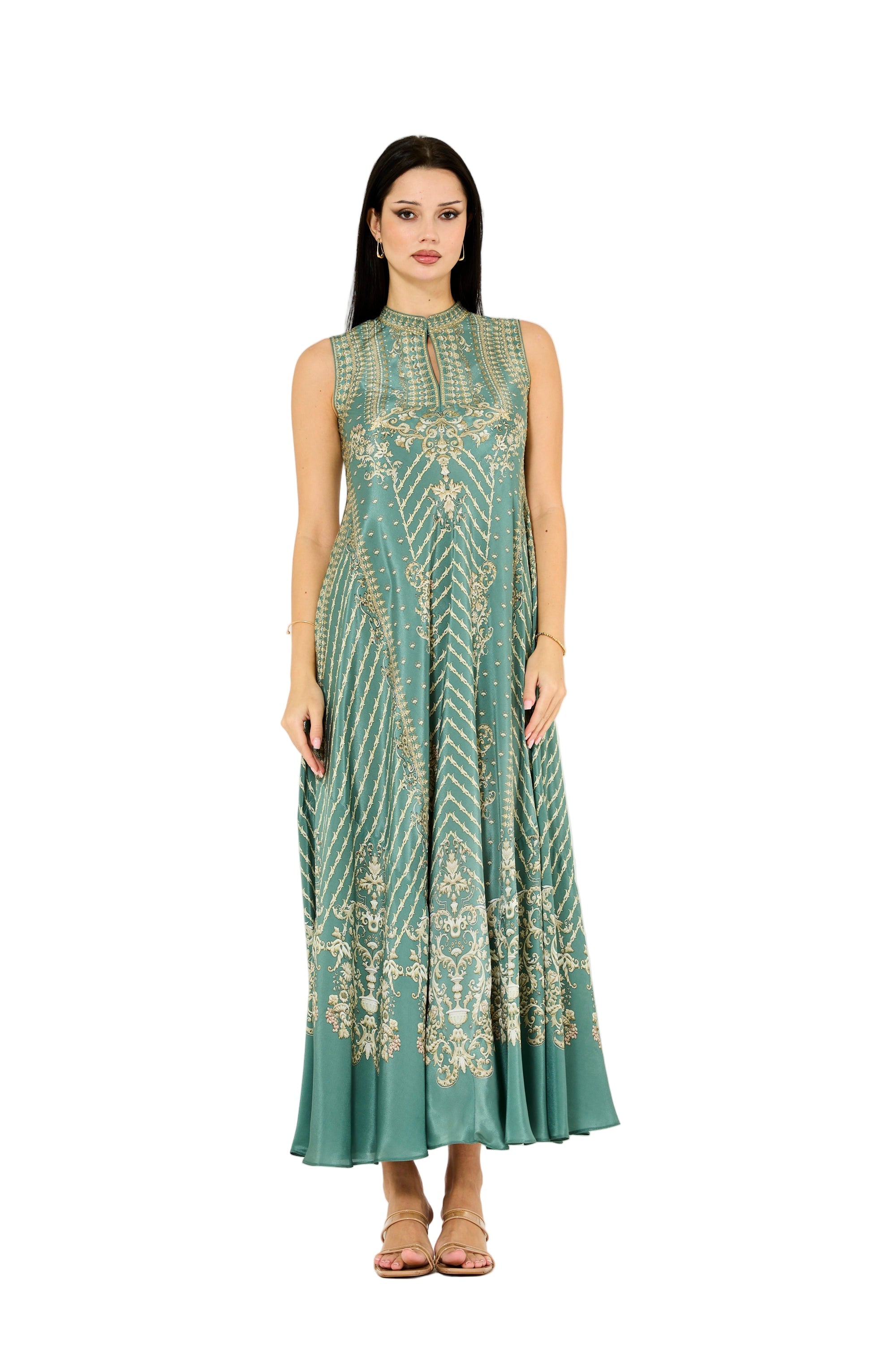 Sleeveless 3D Floral Print Maxi Dress