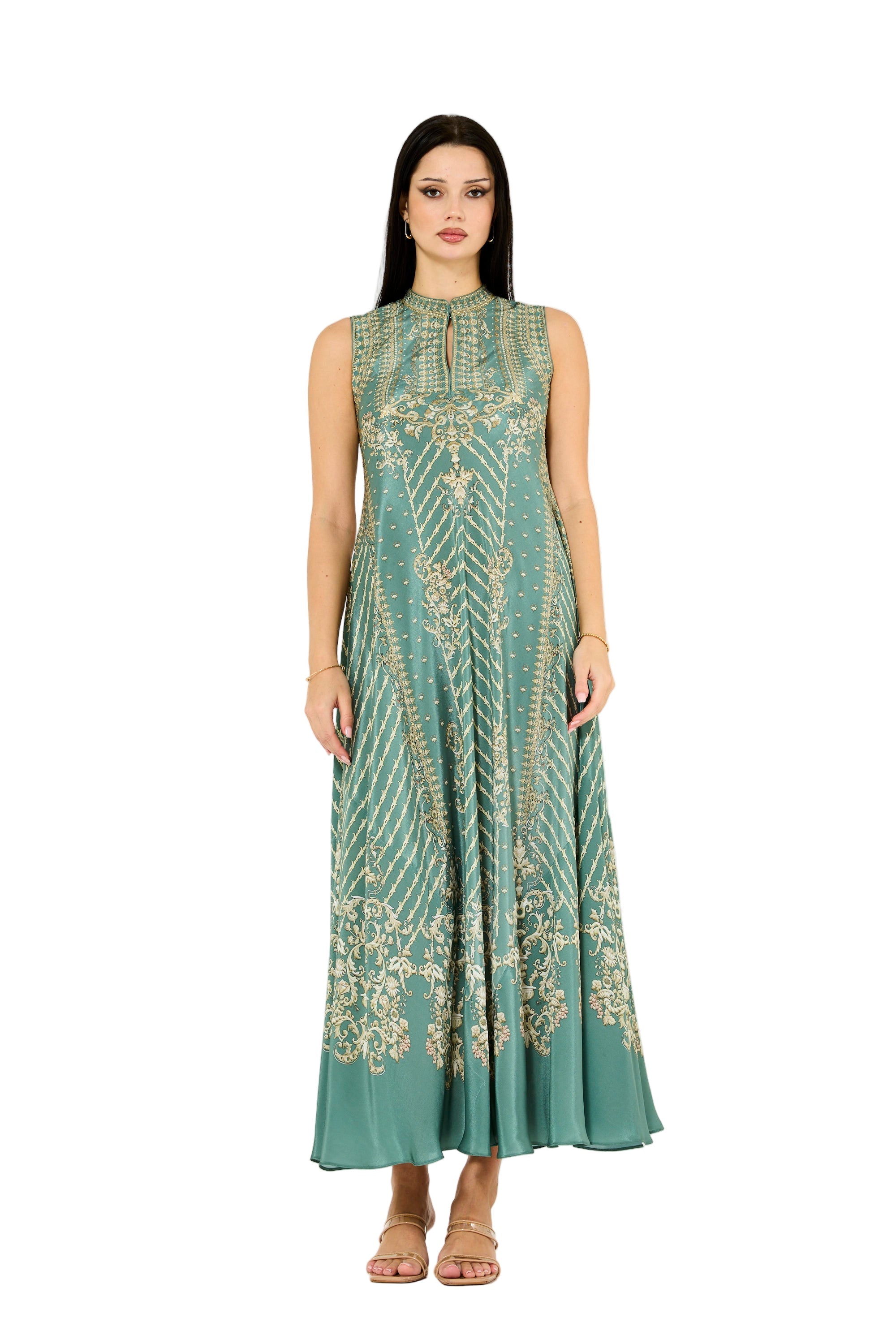 Sleeveless 3D Floral Print Maxi Dress