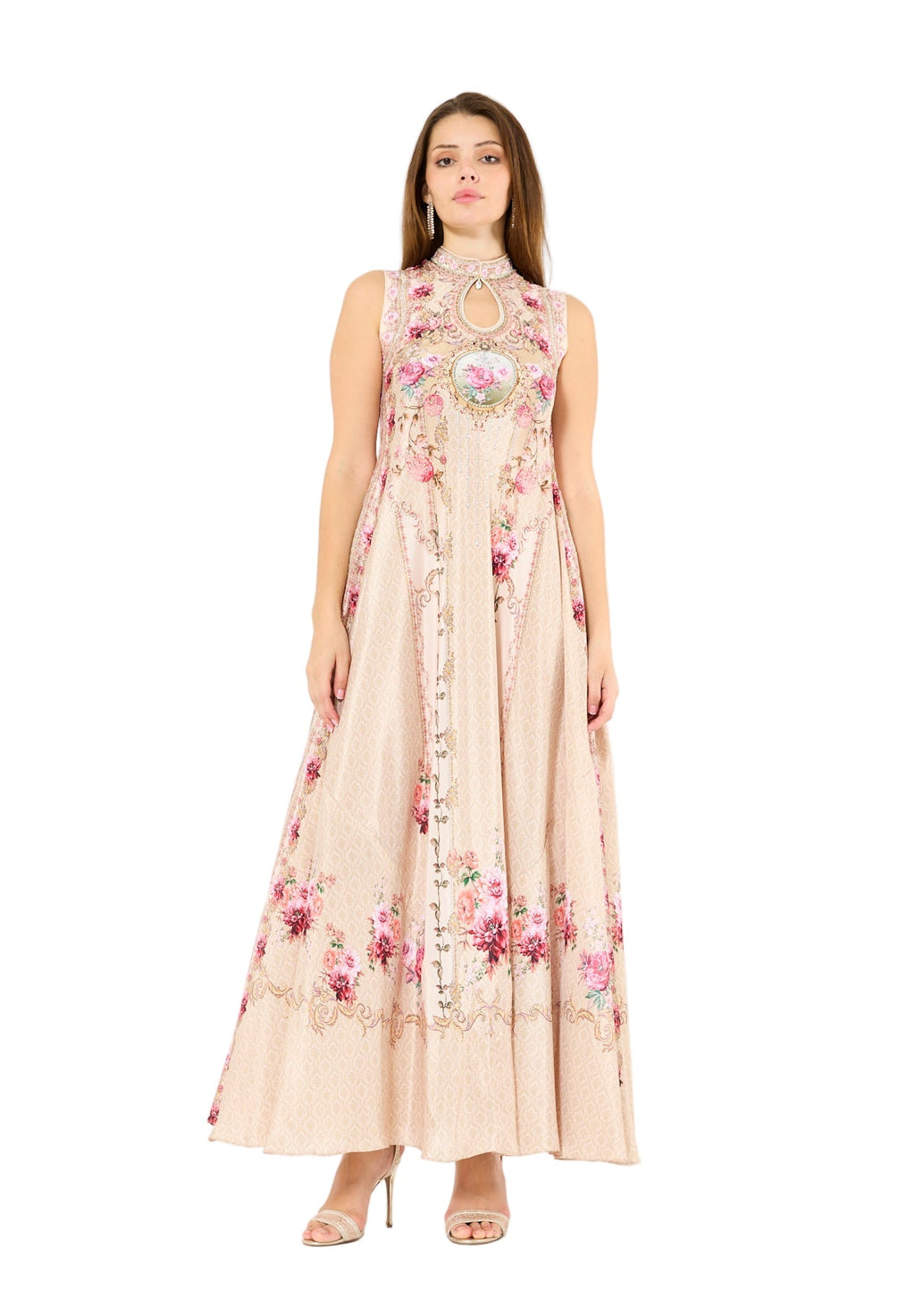 Sleeveless Floral Ombre Print Maxi Dress