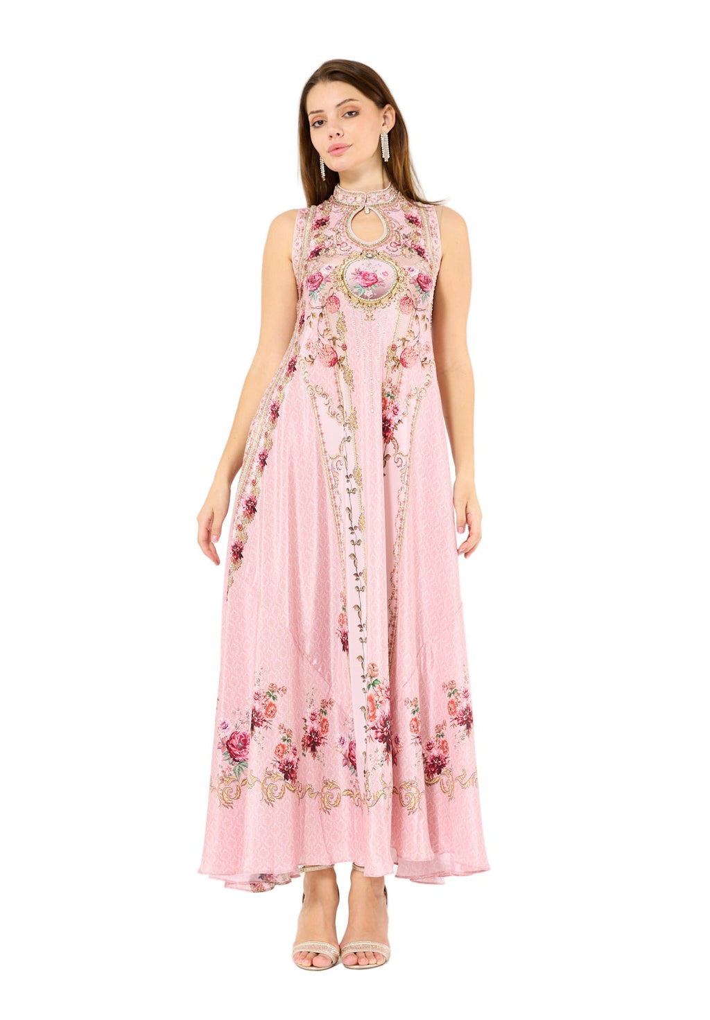 Sleeveless Floral Ombre Print Maxi Dress