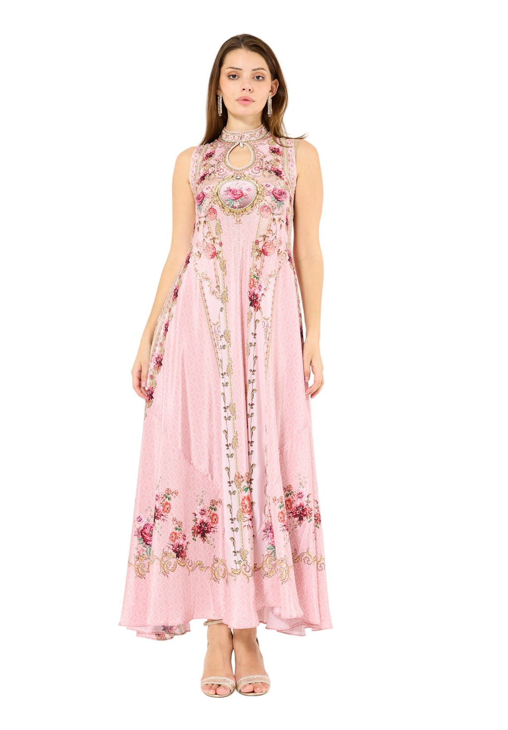 Sleeveless Floral Ombre Print Maxi Dress