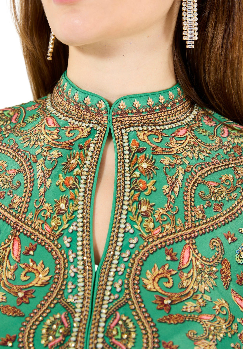 Balloon Sleeves Golden Blooms Print Maxi Dress