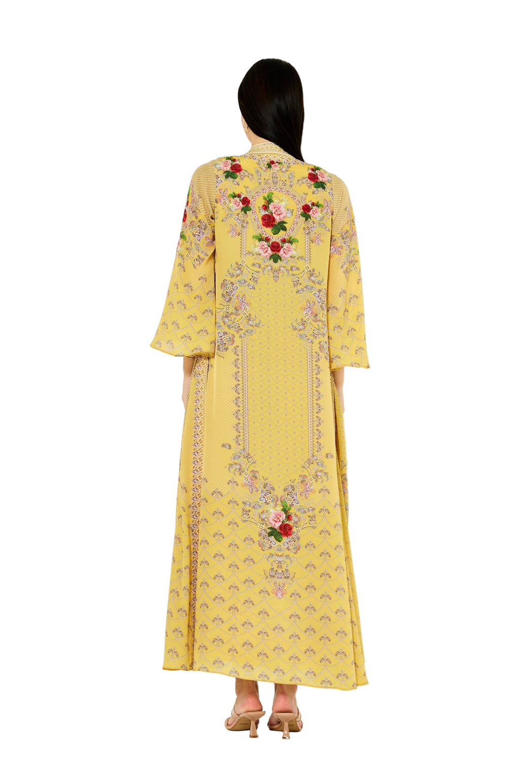 Foliage Pattern Print Bisht & Dress Set