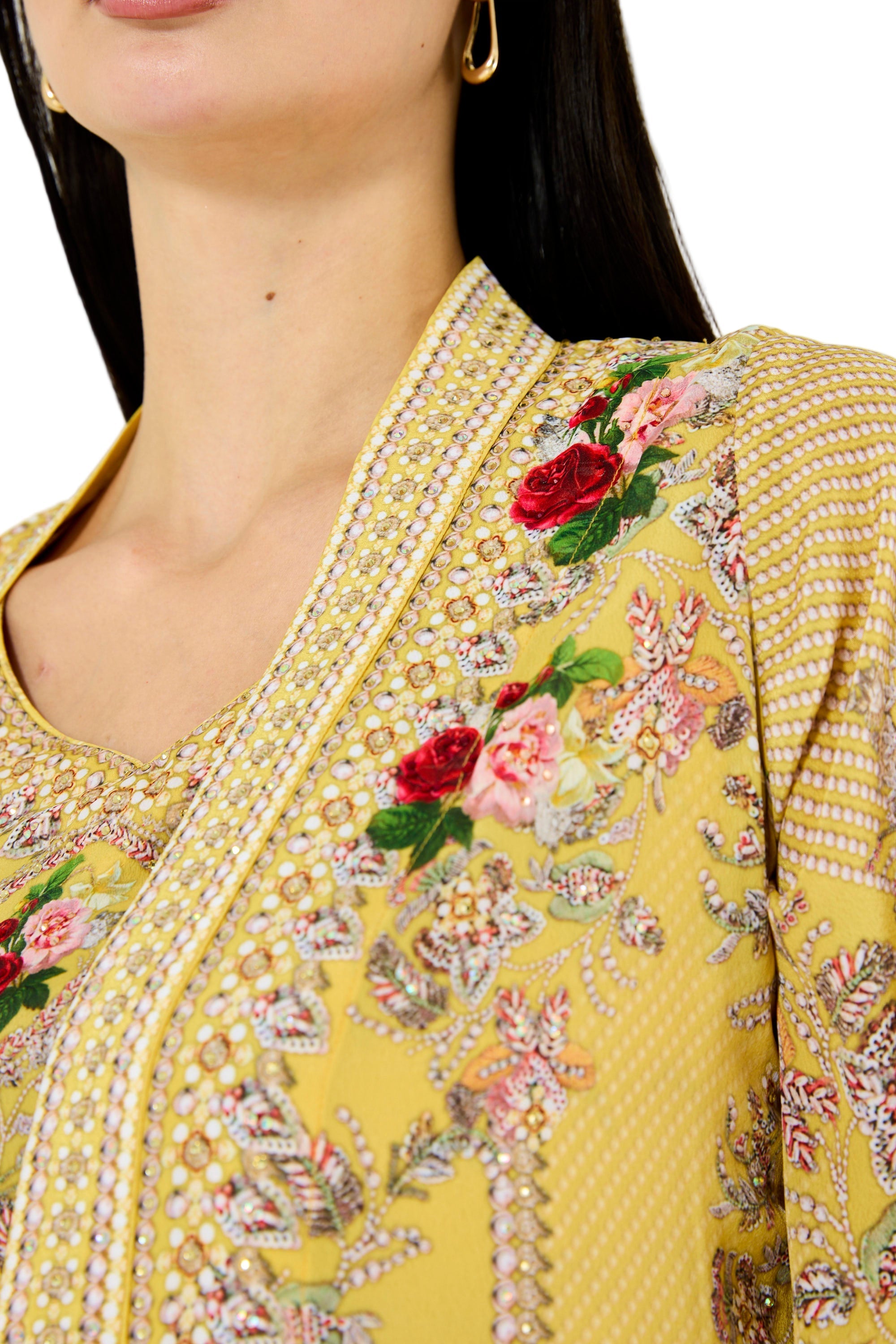 Foliage Pattern Print Bisht & Dress Set