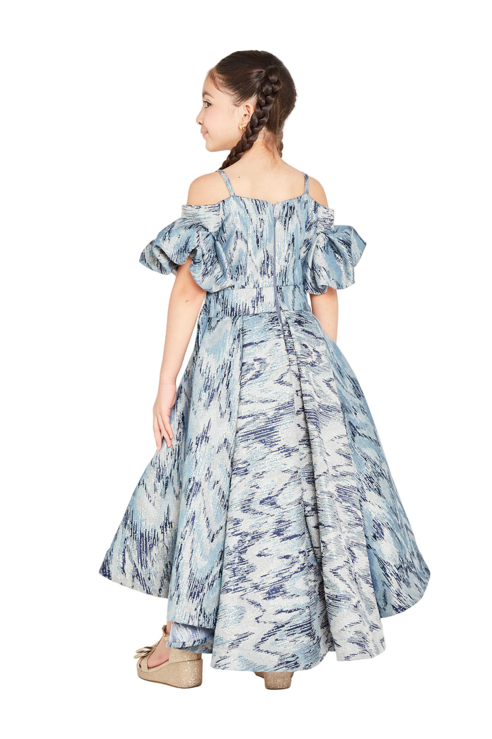 Ikat Pattern Off-Shoulder Puff Sleeve Dress