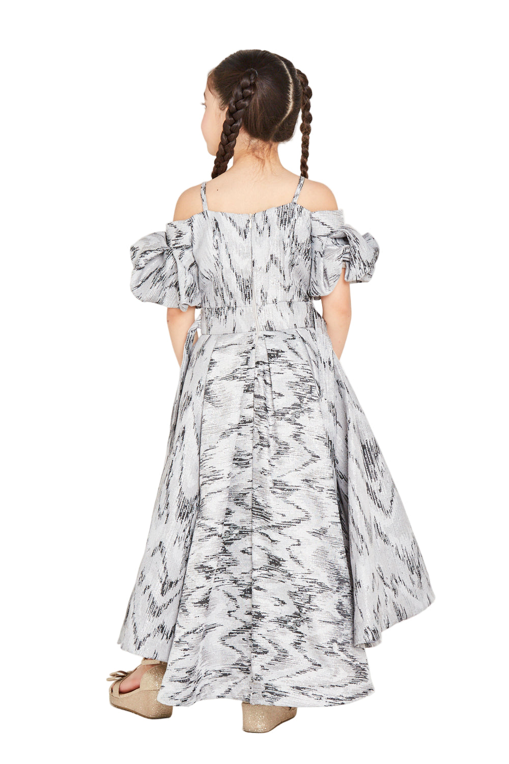 Ikat Pattern Off-Shoulder Puff Sleeve Dress