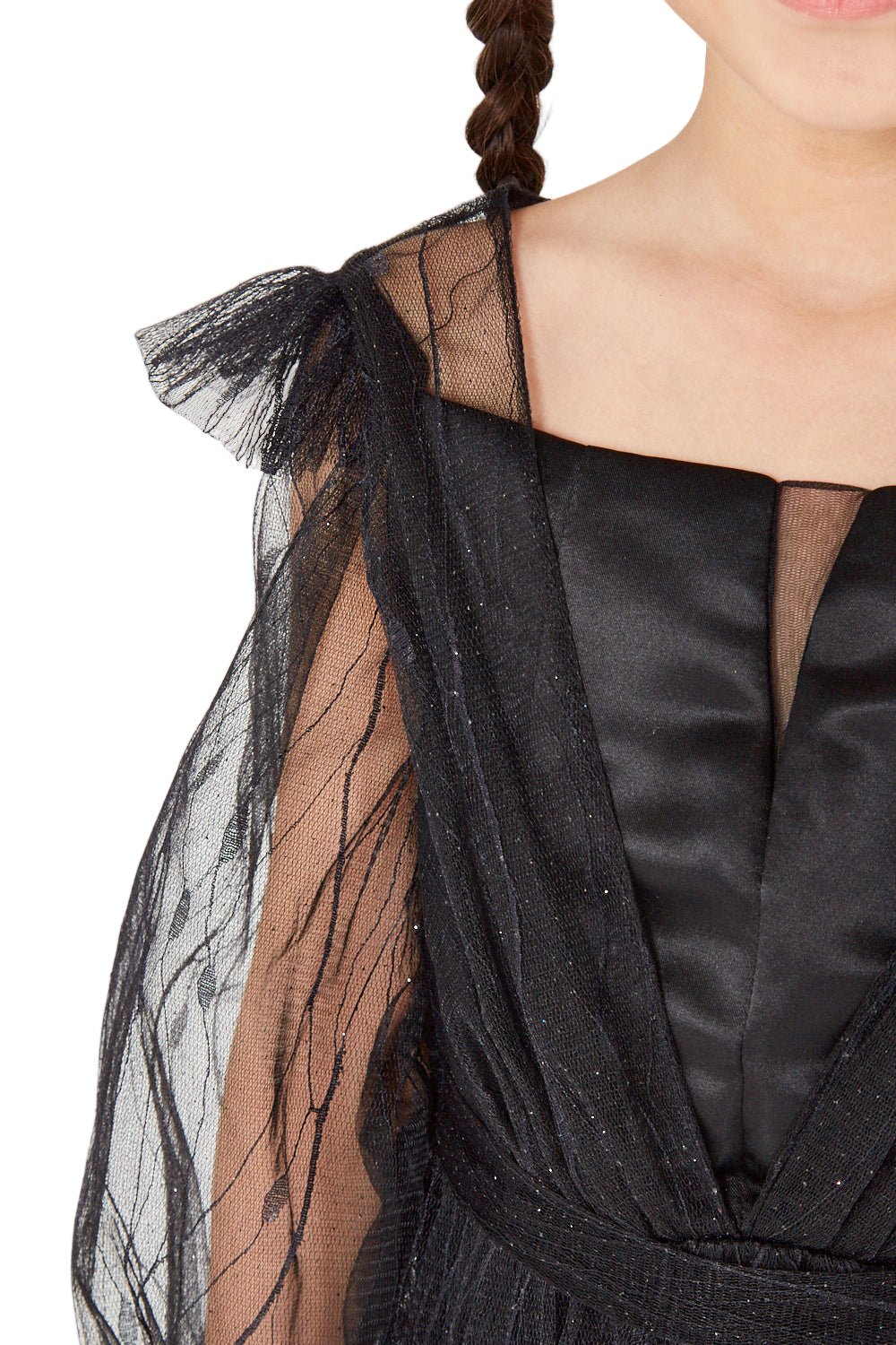 Sheer Sleeve Sparkle Tulle Gown