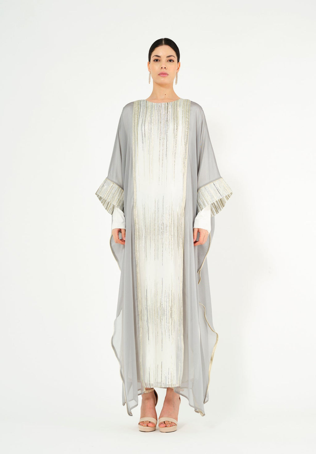 Beautiful Chiffon Jalabiya With Round Neckline And Kimono Sleeves