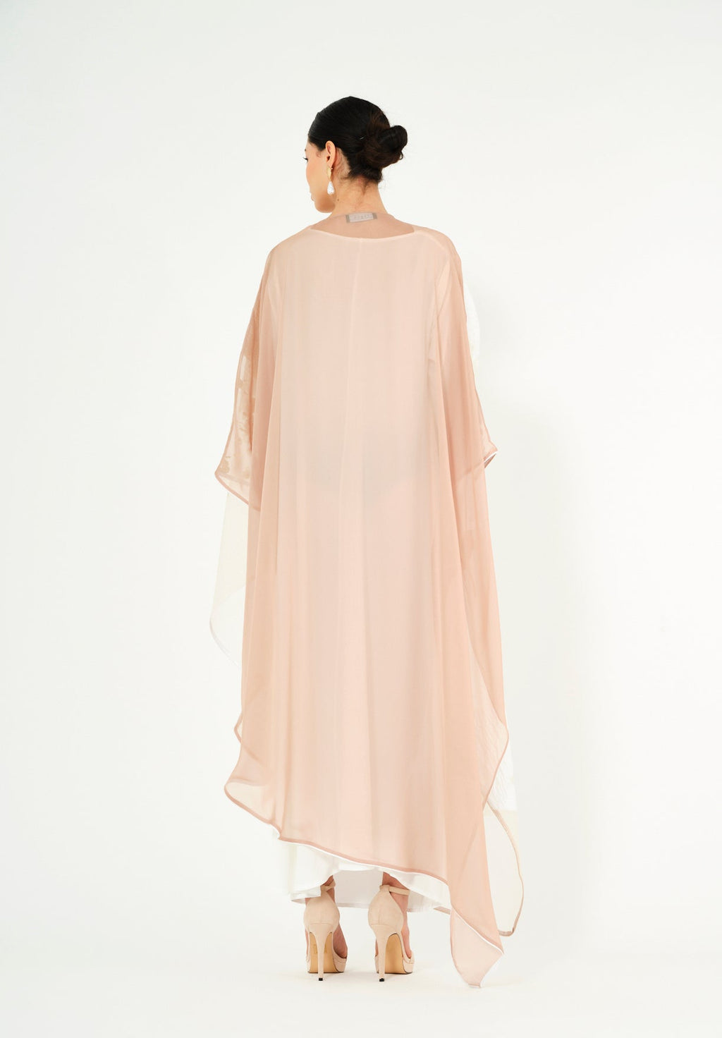 Asymmetrical Jaquard Jalabiya With V-Neckline And Kimono Sleeves