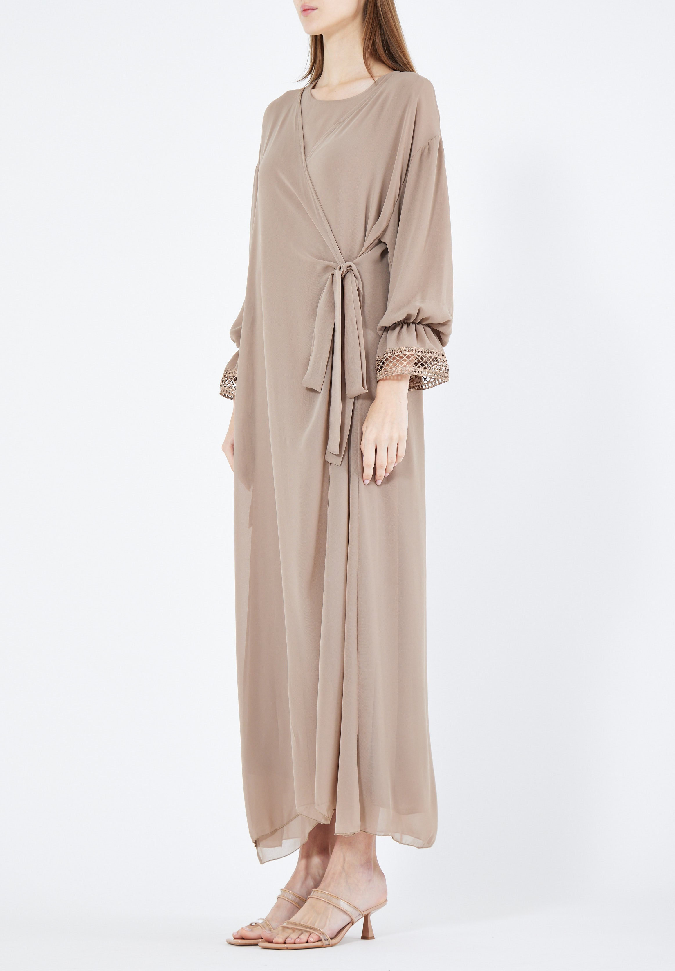 Simple And Elegant Chiffon Wrap Over Jalabiya With Round Neckline