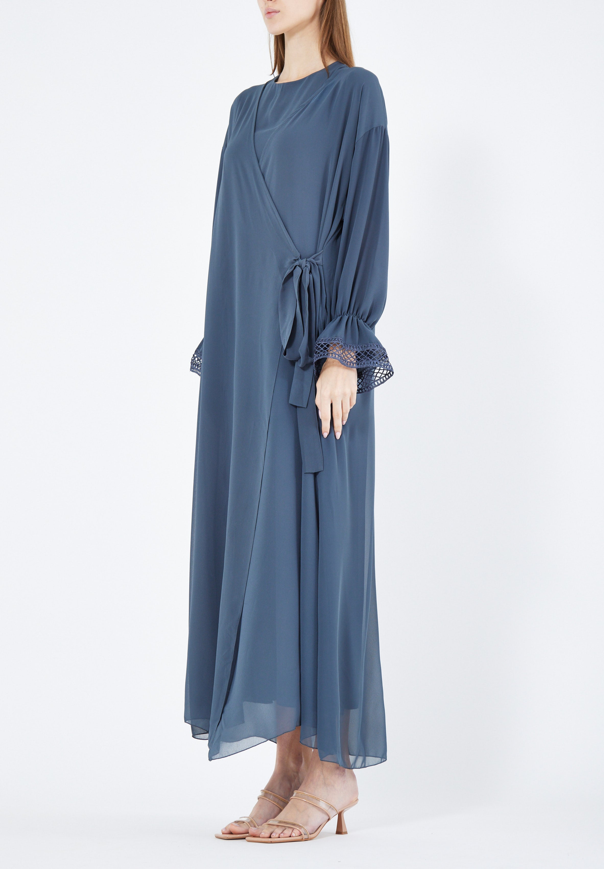Simple And Elegant Chiffon Wrap Over Jalabiya With Round Neckline