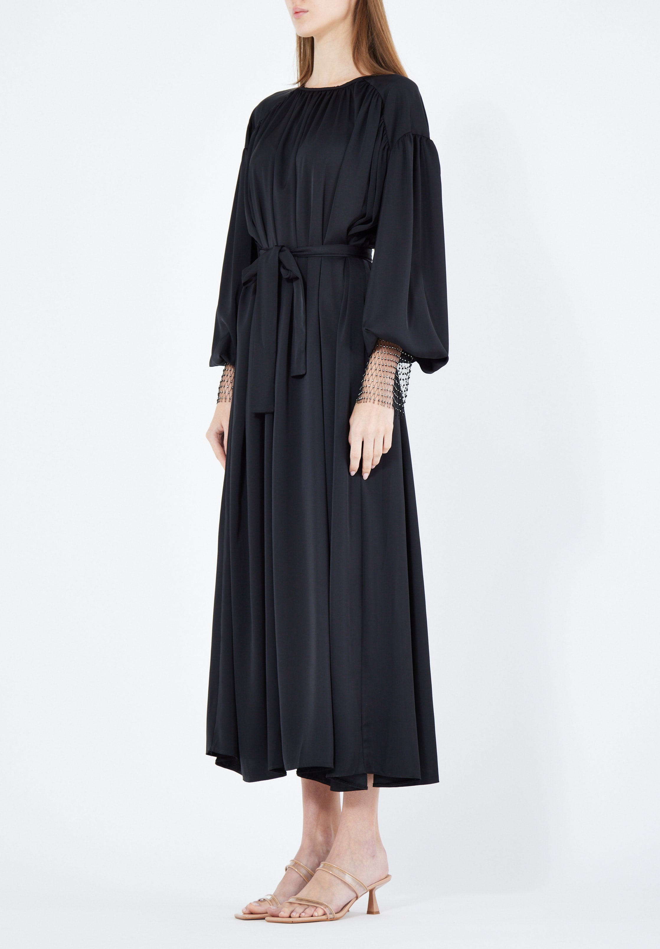 Beautiful Loose fitted Silk Jalabiya With Round Neckline With Bishop Sleeves