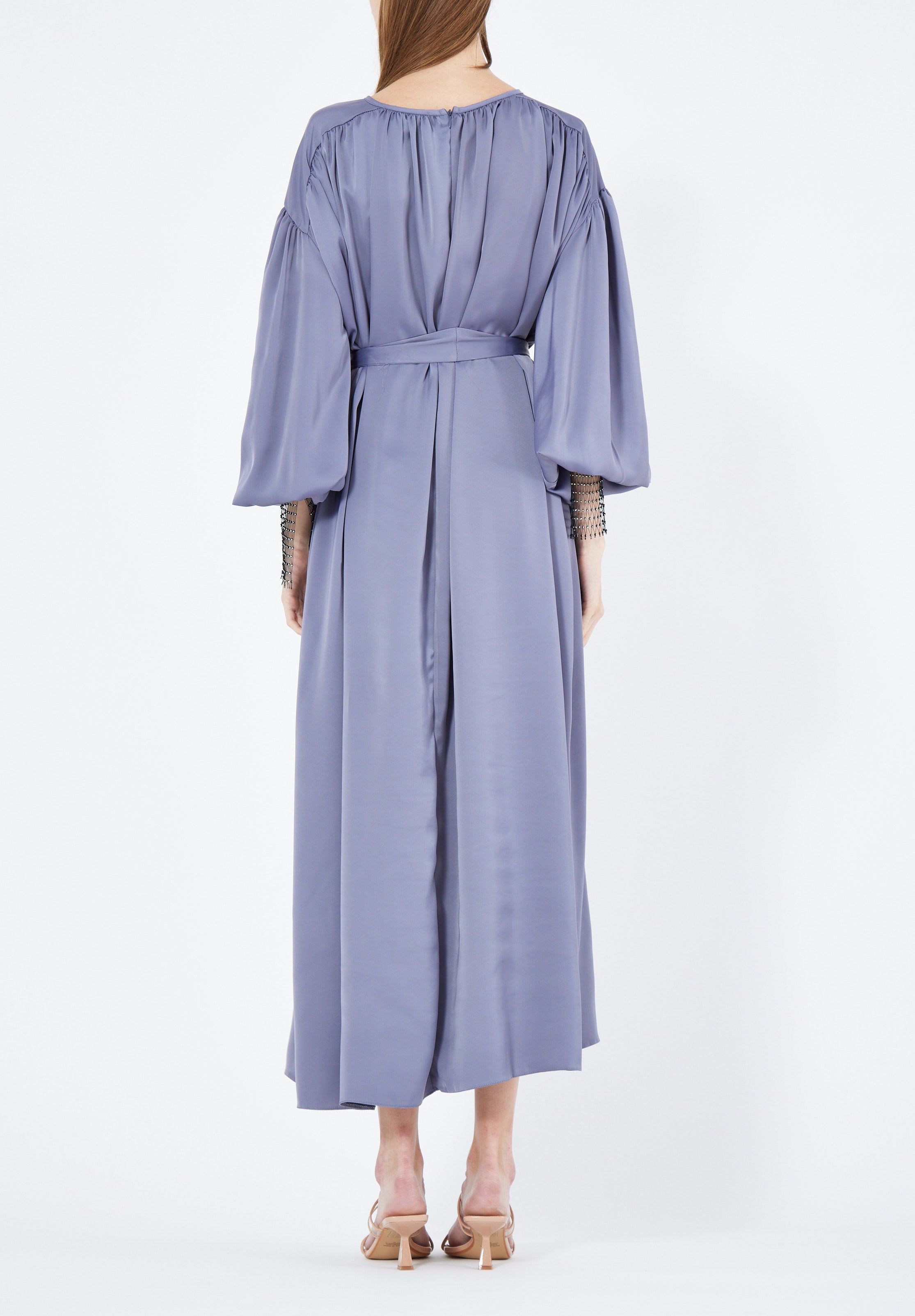 Beautiful Loose fitted Silk Jalabiya With Round Neckline With Bishop Sleeves