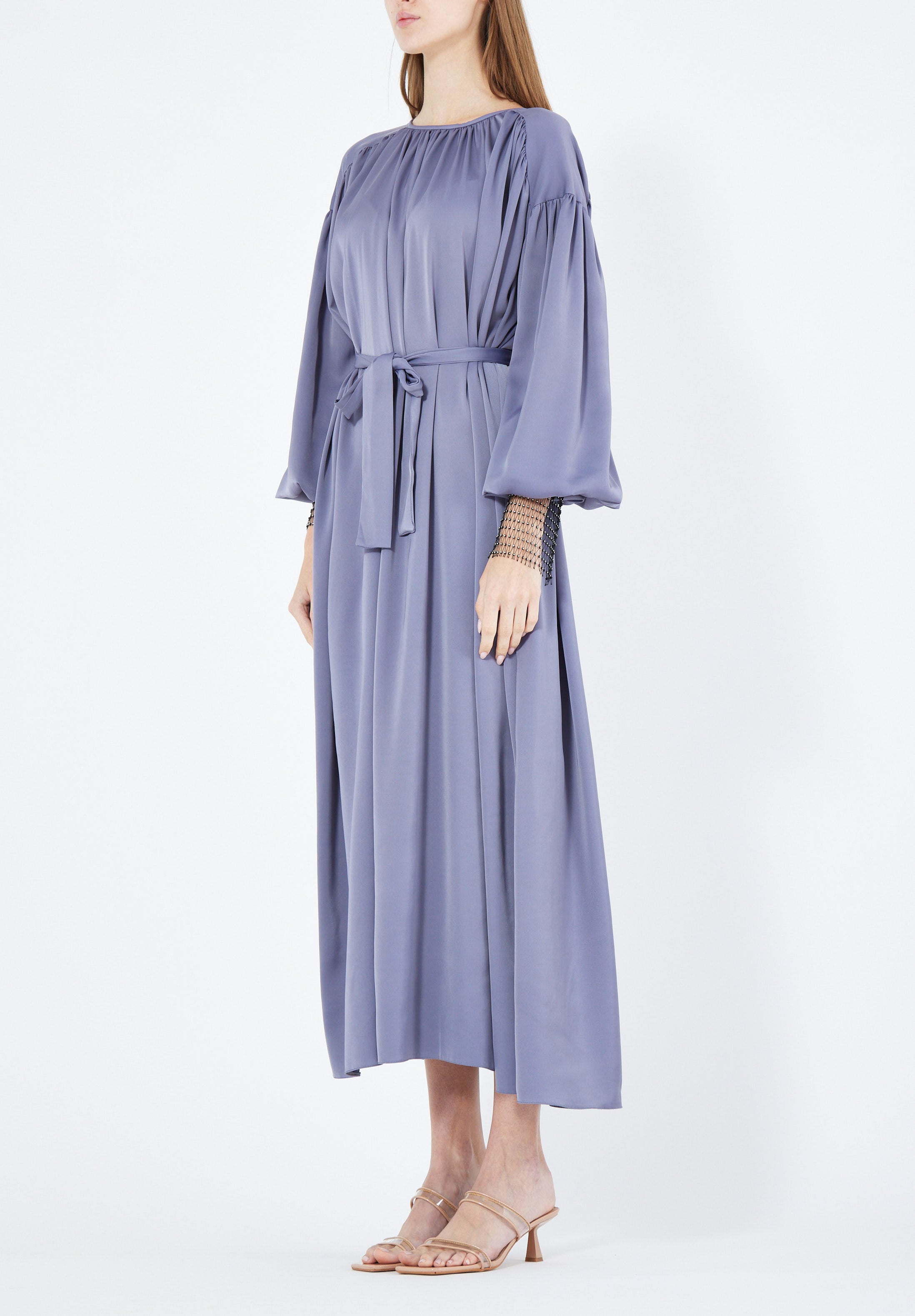 Beautiful Loose fitted Silk Jalabiya With Round Neckline With Bishop Sleeves