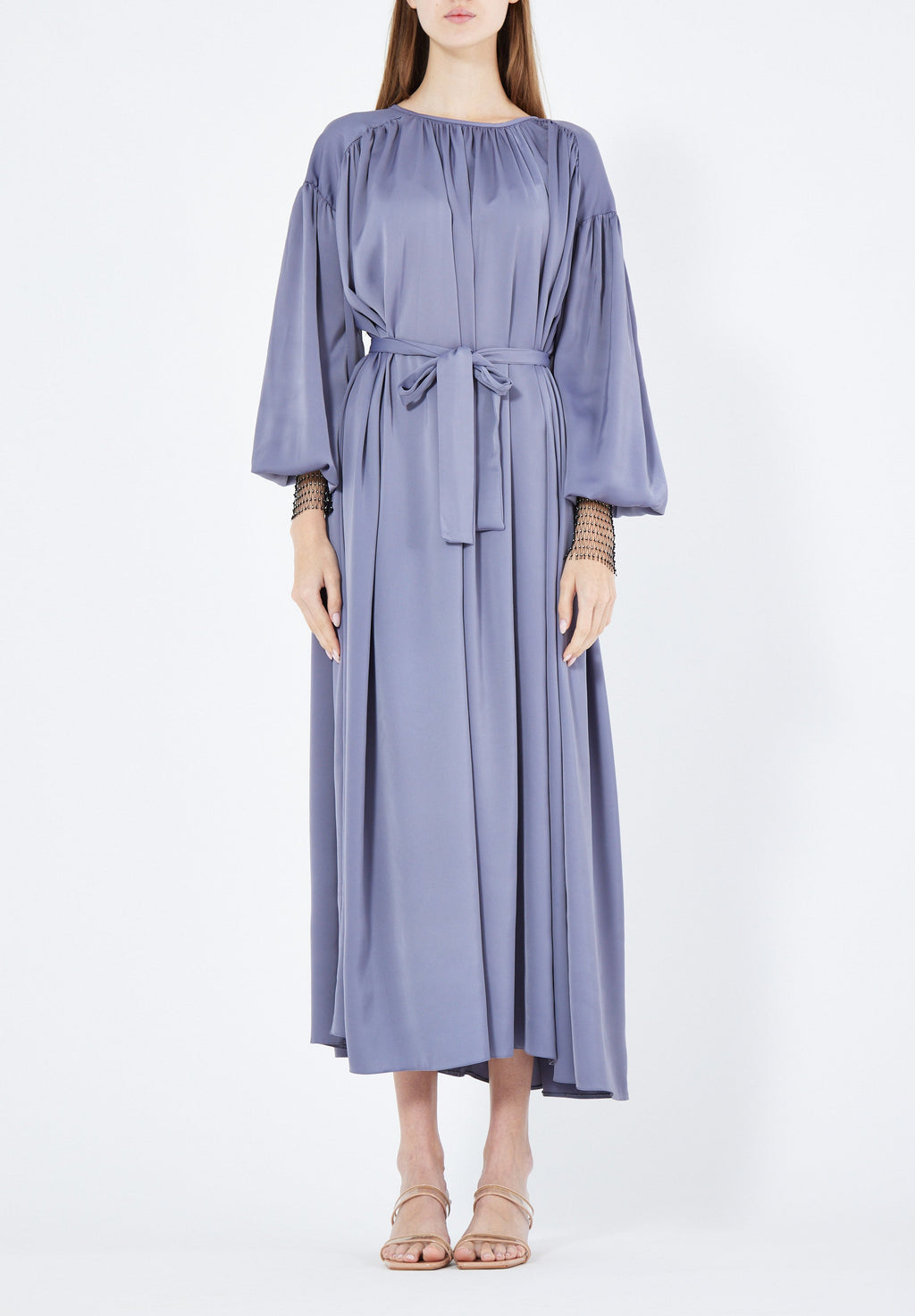 Beautiful Loose fitted Silk Jalabiya With Round Neckline With Bishop Sleeves