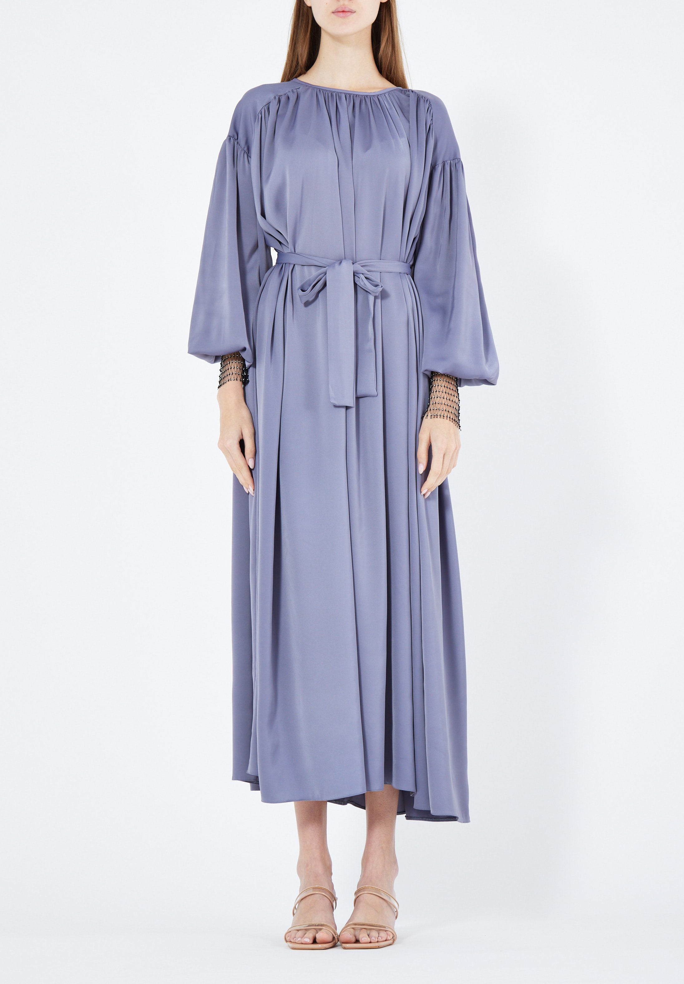 Beautiful Loose fitted Silk Jalabiya With Round Neckline With Bishop Sleeves