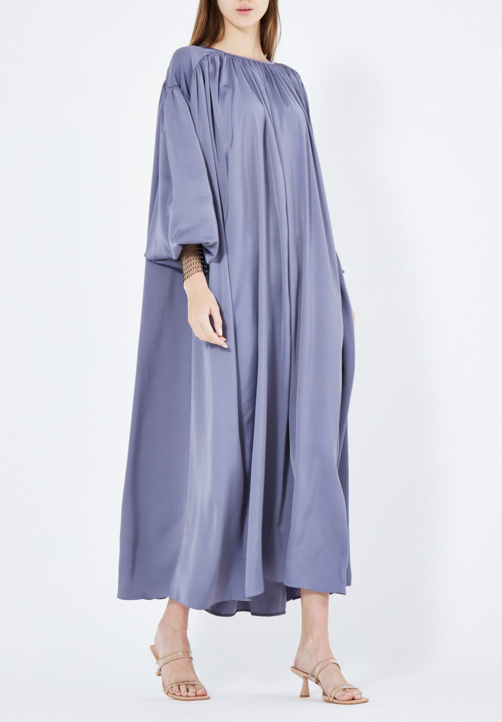 Beautiful Loose fitted Silk Jalabiya With Round Neckline With Bishop Sleeves