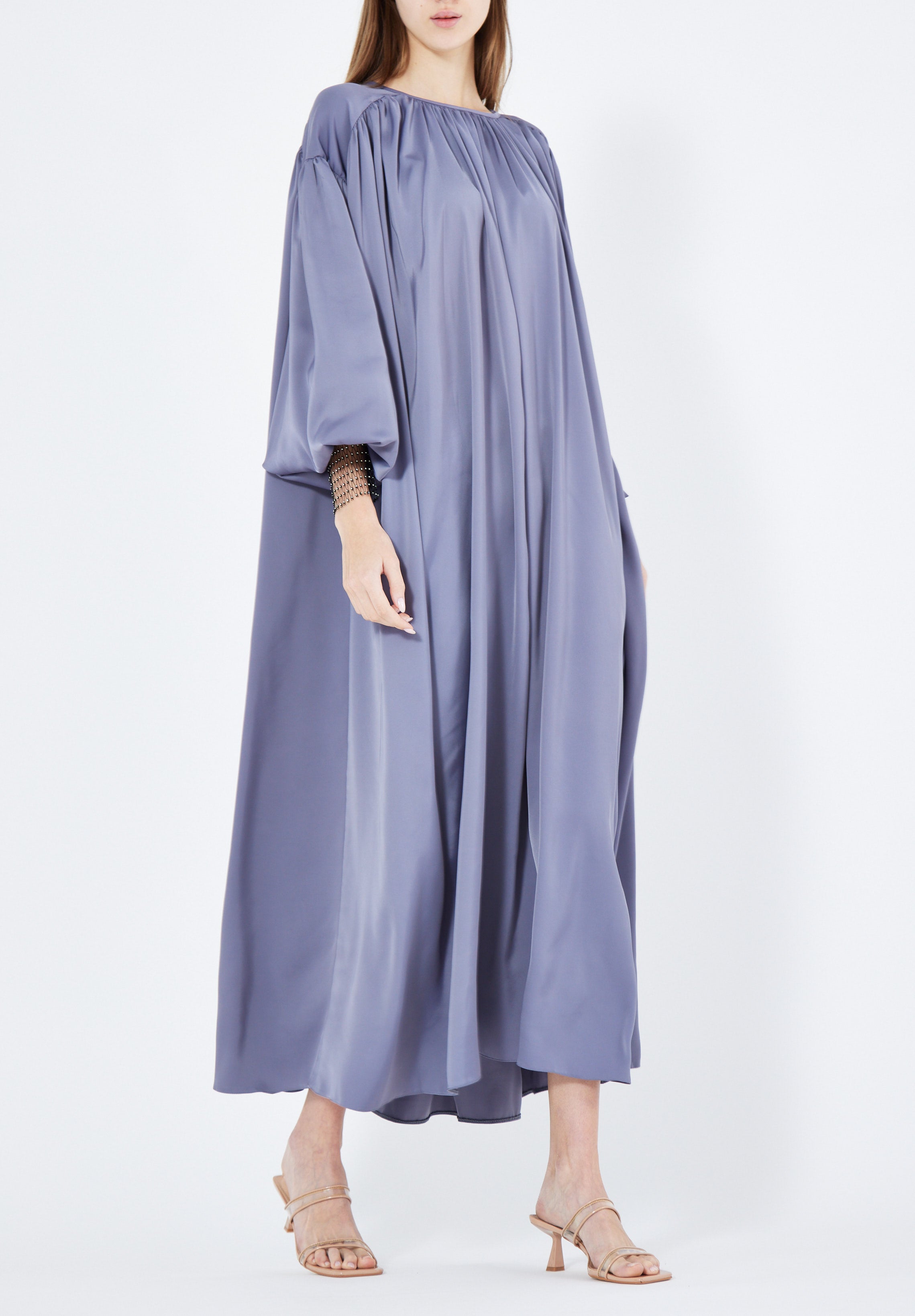 Beautiful Loose fitted Silk Jalabiya With Round Neckline With Bishop Sleeves